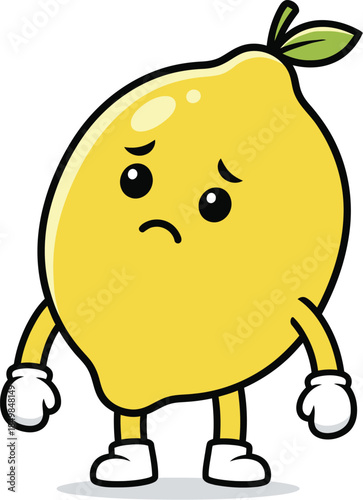 Cute cartoon lemon character looking unhappy