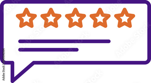 Five Stars Rating System Icon on Black Background With Purple Outline and Orange Stars