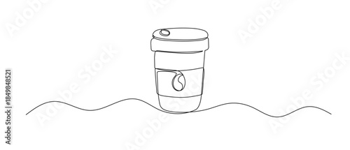 Coffee cup one line illustration. Hand drawn doodle vector sketch isolated on white background.