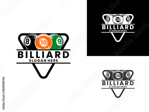 Billiard balls with triangle logo design vector template, Billiards sport club logo icon design vector