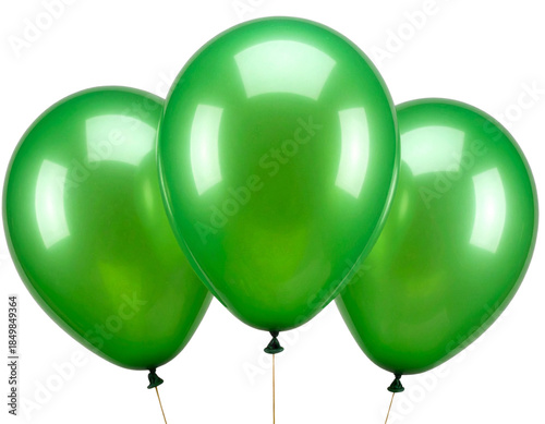 Three glossy green balloons on a Transparent Background