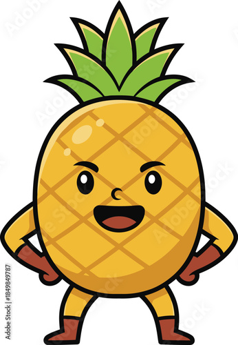 Confident cartoon pineapple character standing strong