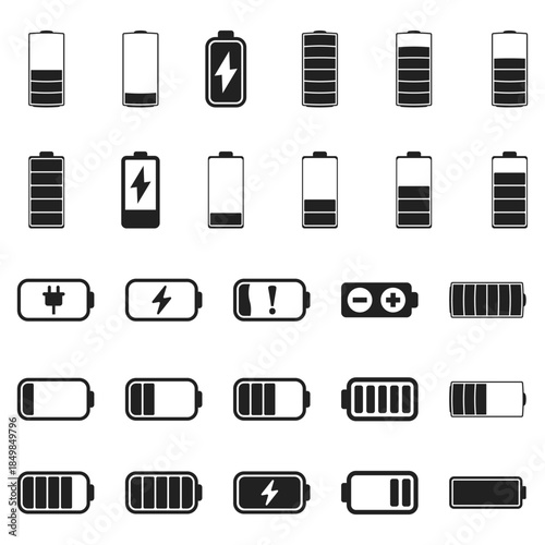 Battery charge icons set collection in flat style. Accumulator recharge vector illustration on isolated background. Electrical power sign business concept.