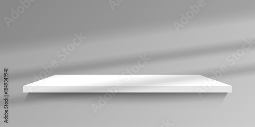 Shelf mockup icon in realistic style with shadow. Supermarket product display vector illustration on isolated background. Empty stand display sign business concept.