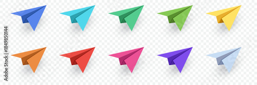 Paper plane icons set collection in flat style. Toy aircraft vector illustration on isolated background. Origami airplan sign business concept.