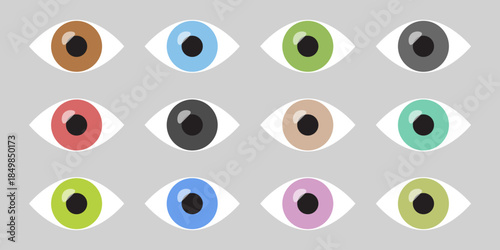 Eye icons set collection in flat style. Eyeball vector illustration on isolated background. Visual optometry sign business concept.