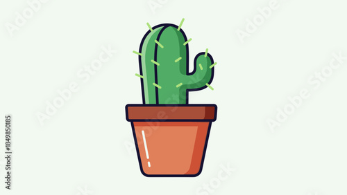Cactus Plant in Terracotta Pot Illustration.
