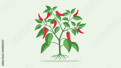 Chilli Pepper Plant with Red Chillies.