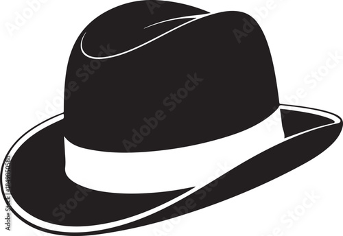 An elegant dark grey fedora hat with a contrasting white band, a timeless fashion accessory