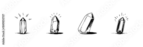 Crystal Gemstone Doodle Sketch Set. Healing Energy And Spiritual Symbolism In Hand Drawn Style Collection. Mystical And Metaphysical Elements. Isolated Vector Illustration