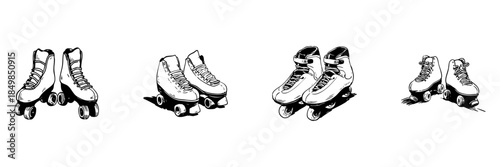 Roller Skates Doodle Sketch Set. Retro And Modern Roller Skating Styles In Hand Drawn Style Collection. Recreational Activity And Fitness. Hand Drawn Isolated Vector Illustration