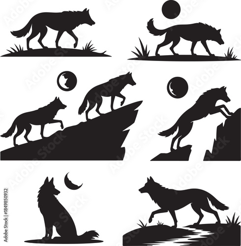 Majestic Wolf Silhouette Vector Illustration – Wild Animal Logo Design