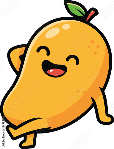 Happy cartoon mango character dancing with joy and excitement