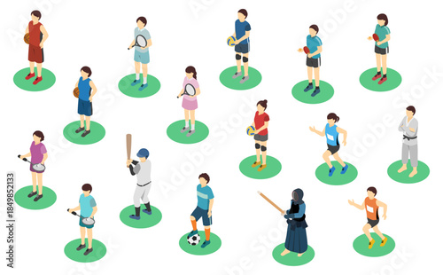 アイソメトリックイラスト：いろんなスポーツセット