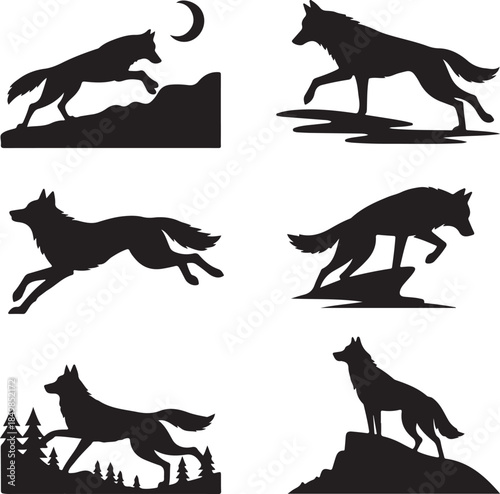 Majestic Wolf Silhouette Vector Illustration – Wild Animal Logo Design