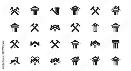 Construction and architecture logo compilation featuring classic elements and tools