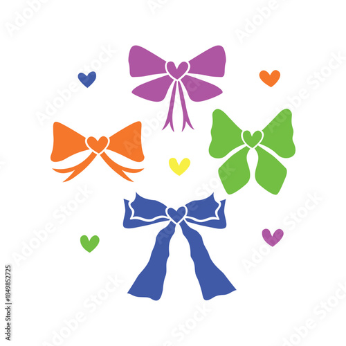 A set of hand-drawn, flirty bows and ribbons. Vector design elements for gift decorations and invitation designs.