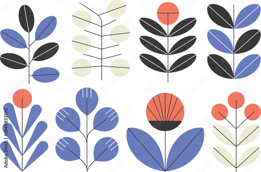 Fototapeta premium Minimalist Floral Patterns with Leaves and Flowers