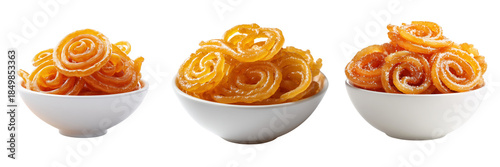 Set of Close-up of a stack of golden jalebi, shiny syrup coating transparent png background. Ai generated