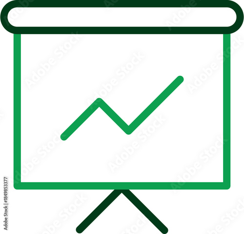 A simple green icon representing a whiteboard with a growing graph on a black background