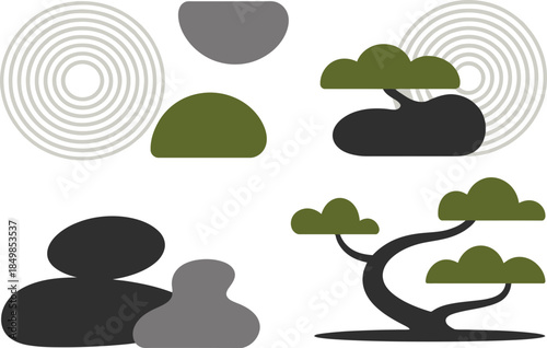 Minimalist Zen Garden Elements and Trees