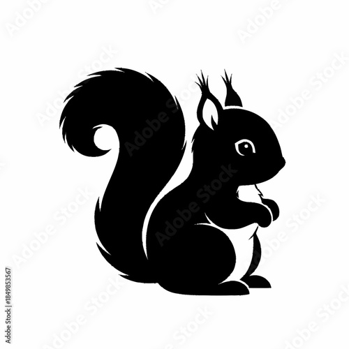 Black squirrel silhouette with bushy tail and small ears.