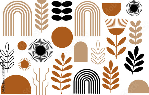 Boho Chic Botanical Abstract Art Illustration