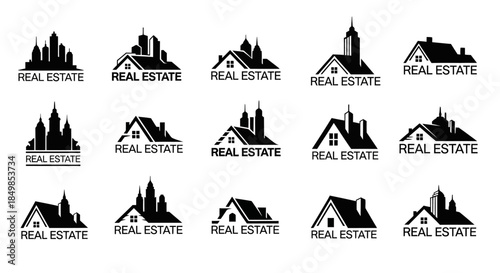 Diverse real estate logo concepts showcasing residential and urban properties offering unique