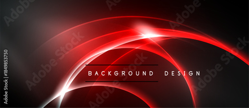 Abstract red lines create dynamic glowing effect over dark background. Modern design elements suggest energy, speed, innovation.
