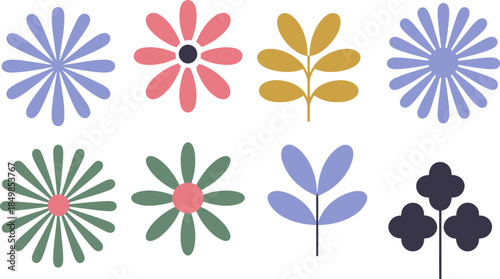Colorful Floral Icons Set with Various Flower Designs