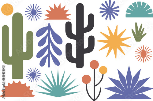 Desert Plants and Cacti in Colorful Flat Design