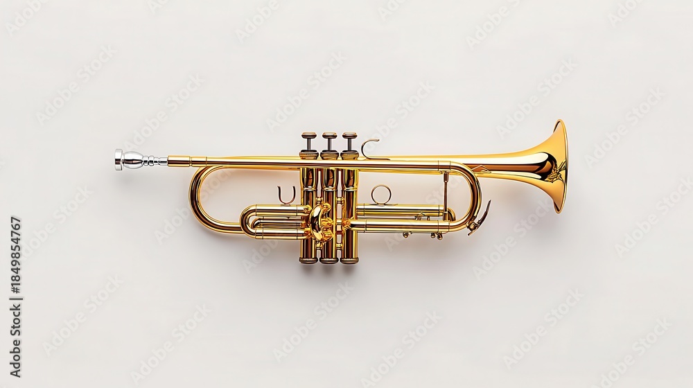 Fototapeta premium Gleaming Brass Trumpet on a Light Background for Music Enthusiasts and Artists