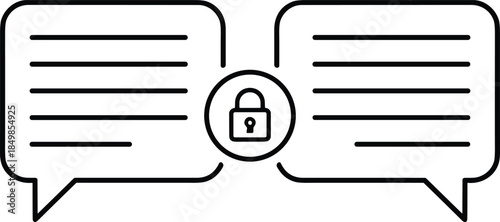 Graphic outline symbol representing safe communication and end to end encryption for mobile chat apps showing locked conversation bubbles to denote privacy and security.