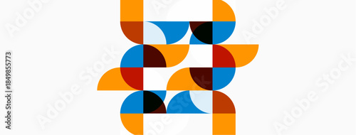 Abstract geometric pattern. Overlapping circles create complex visual texture. Warm, cool colors blend harmoniously. Modern design element.