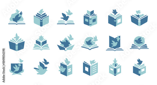 Collection of book logos featuring birds symbolizing freedom and knowledge inspiration