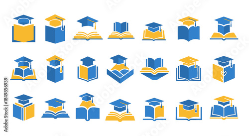 Collection of unique graduation-themed logos for educational and academic branding needs, offering