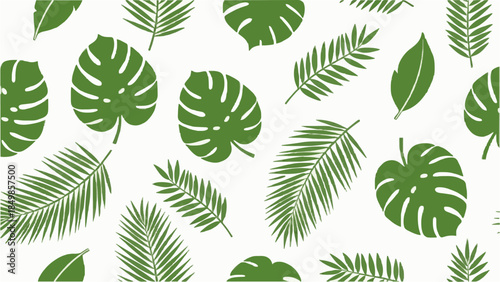 Tropical Leaf Pattern in Green: Silhouette Design of Monstera and Palm Leaves for a Fresh Touch to Home Decor
