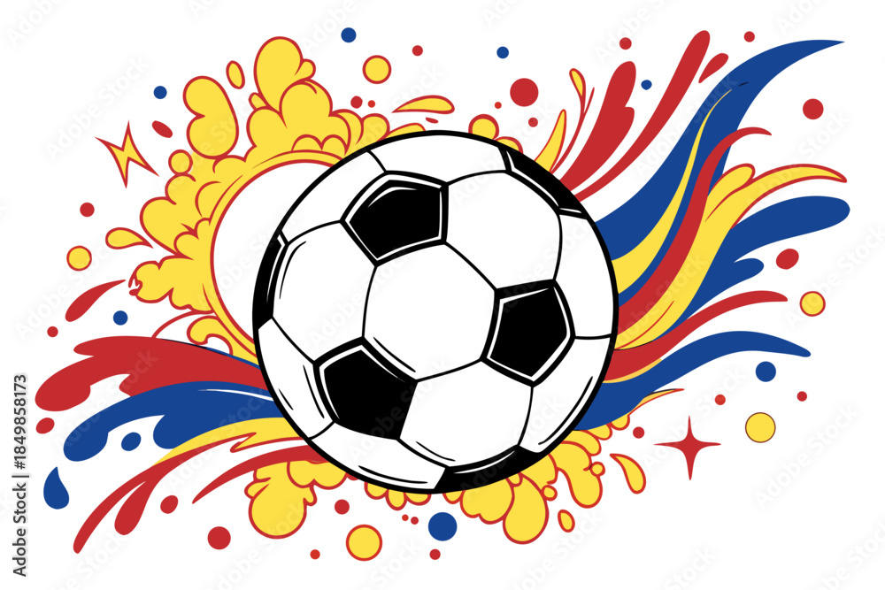 Fototapeta premium soccer ball with explosive rainbow colored paint splashes and dynamic burst effects on white background