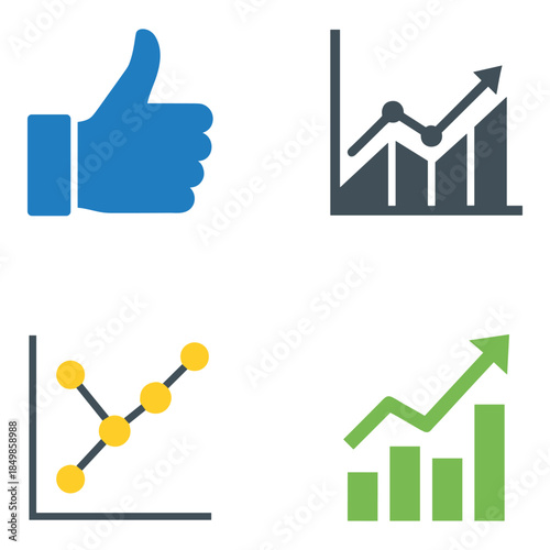 Business success graph icons set