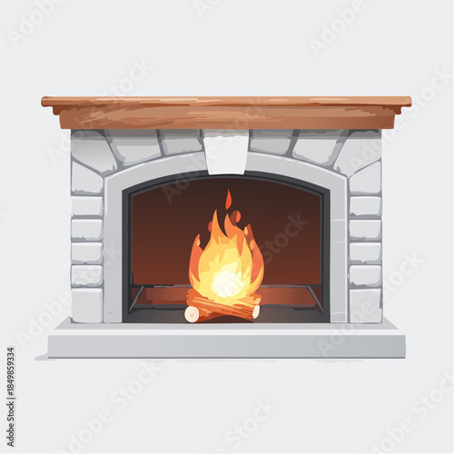 burning fireplace stone mantelpiece