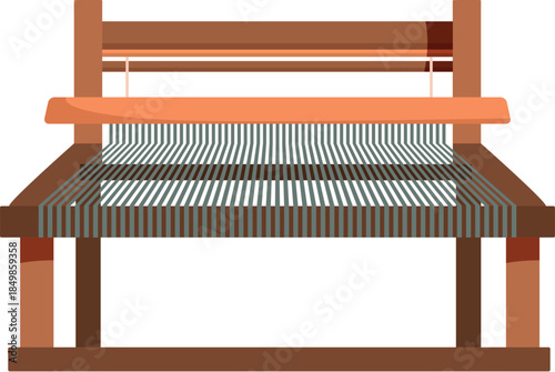 Hand loom weaving colorful threads, a traditional method of textile production