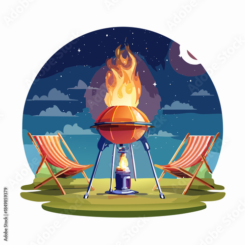 Campfire night with lounge chairs