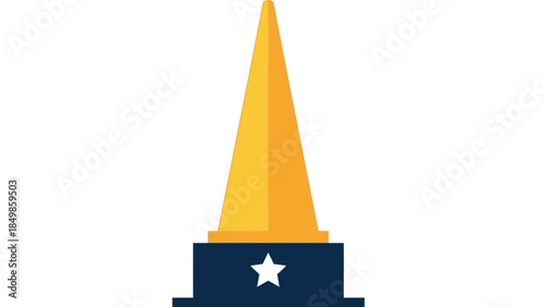A yellow cone-shaped trophy on a dark blue base with a white star, symbolizing achievement and excellence in a competitive event or contest.