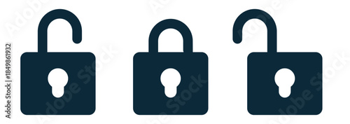 Closed and open padlock icons in minimal black design representing security access and privacy concept