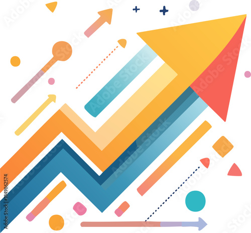 Modern vector illustration of an upward arrow with geometric shapes, symbolizing motivation, progress, and business growth.