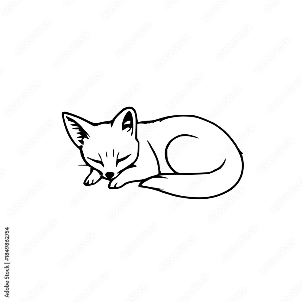 Naklejka premium Sleeping Cat – Minimalist Outline Line Art Illustration