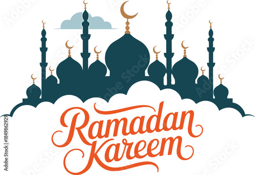 Wallpaper Mural Ramadan kareem greeting with silhouette of mosque and crescent moon Torontodigital.ca