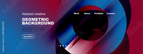 Abstract website mockup. Gradient colors dominate design. Text elements present information, button invites interaction. Modern aesthetic.