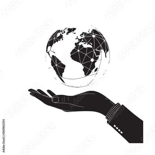 Hand cradling the earth with global connections and networks