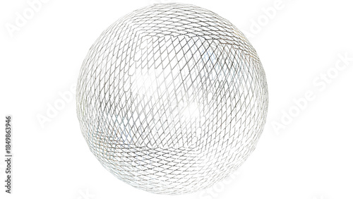Global security shield concept, Realistic steel wire mesh sphere with industrial details, ACES 2.0 3D render.